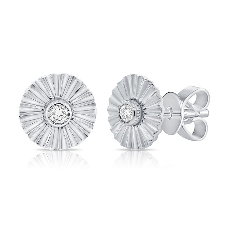 Fluted Diamond Disc Earring