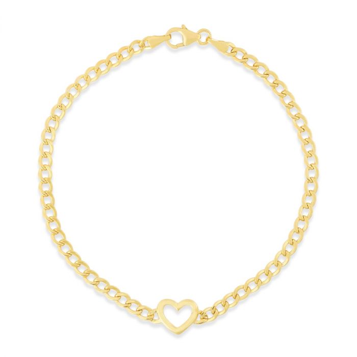 Solid Outline Heart Cuban Link Bracelet